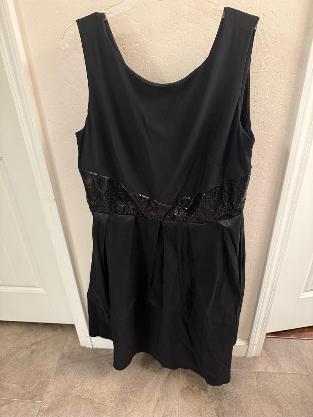 Black Sequin Accent Sleeveless Dress